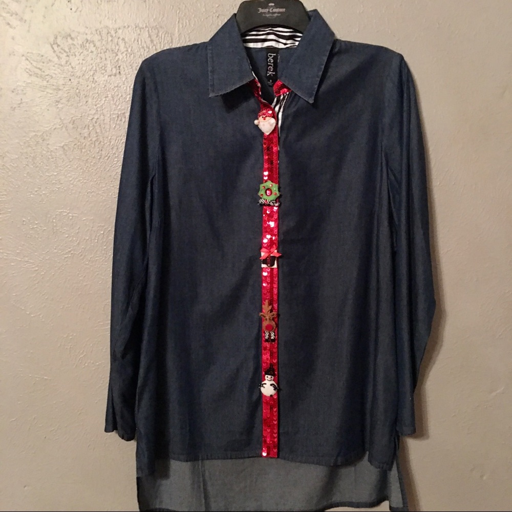 Ugly Christmas Dark Denim Wash Blouse by Berek